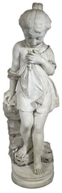 19THC. MARBLE STATUE OF A YOUNG GIRL 30 3/4" X 10" X 9"