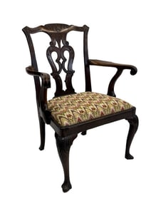 18THC. CHIPPENDALE ARM CHAIR WITH TRIFED FEET 37" X 24" X 18 1/4"