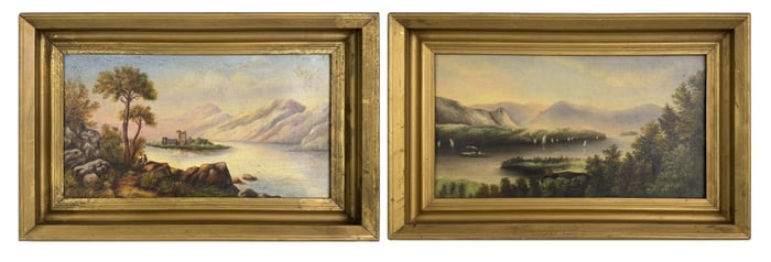 PR OF O/C  HUDSON RIVER SCHOOL LANDSCAPES BANNERMANS ISLAND & NEAR THE NARROWS 10" X 18" EACH
