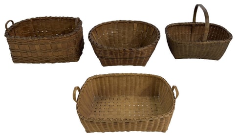 4 - 19THC. GATHERING BASKETS, LARGEST 12 1/2" LONG