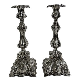 PR OF  .800 FINE GERMAN SILVER CANDLESTICKS APPROX. 20.66 TROY OZ 12" TALL