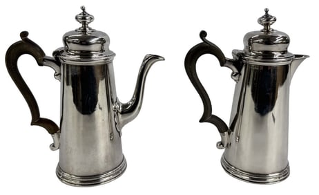 SET OF 2 ENGLISH CAFE AU LAIT POTS, 6 3/4" TALL HANCOCK & CO. STERLING SILVER