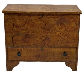 C. 1825  AMERICAN PAINT DECORATED BLANKET CHEST W/ 1 DRAWER, NEW ENGLAND,  31" X 36 3/4" X 17 1/4"