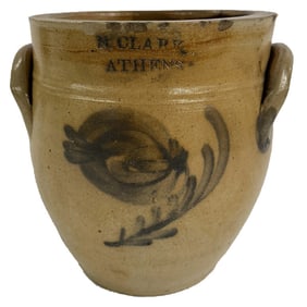 N. CLARK, ATHENS COBALT DEC. OVOID CROCK, 8 1/2" T