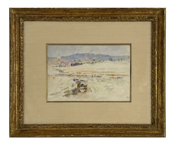 WATERCOLOR, THEODORE ROBINSON, LANDSCAPE, ANTIBIES 1891, (1852 -1896) PROV. KENNEDY & SPANIERMIERMAN