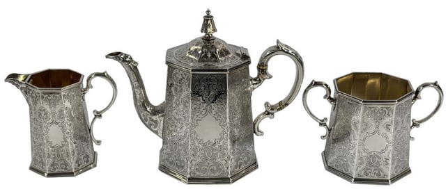 EXCEPTIONAL VICT. 3 PC. SCOTTISH STERLING TEA SET APPROX. 61.6 TROY OZ