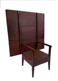 19THC. NEW HAMPSHIRE CHAIR TABLE IN OLD RED PAINT, 3 BOARD TOP 27 3/4" X 47"