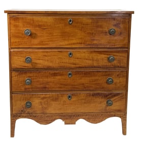 C. 1810 TIGER MAPLE BONNET CHEST 43" X 40" X 19"
