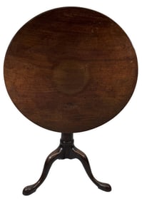 18THC. MAHOGANY BIRD CAGE TEA TABLE W/ CANNON BARREL SHAFT 28 1/2" X 29 7/8" X 29 1/4"