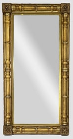 AMERICAN EMPIRE C. 1840 PERIOD LOOKING GLASS IN ORIGINAL GILDING 41 1/8" X 21 3/8"