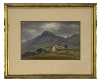 WATERCOLOR SGND J.H. HILL, 1879, LANDSCAPE W/ FARM (JOHN HENRY HILL 1839 -1922) 9" X 13 3/4" SITE