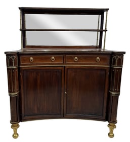 ROSEWOOD REGENCY PERIOD BRONZE PARCEL GILT CABINET W/ 2 DRAWERS & SHELVES 53" X 44 1/2" X 20"