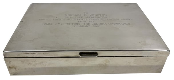 STERLING SILVER CIGARETTE BOX BY SMITH & SMITH WITH WOODEN LINER , 28 TROY OZ INC. WOODEN LINER