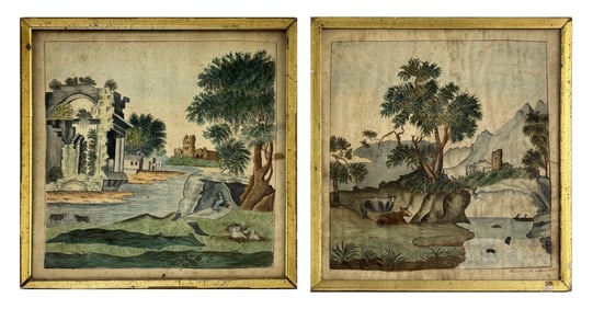 PR OF EARLY WATERCOLORS "STAFFORDSHIRE CASTLE" & "RUINS BY THE RIVER"   17 1/8" X 17 3/4"