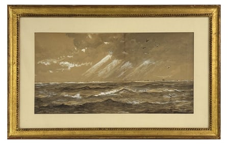 EDMUND DARCH LEWIS, WATERCOLOR & GOUACHE "SEASCAPE"  12 1/2" X 24 1/4"
