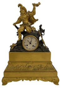 FRENCH EMPIRE FIRE GILDED BRONZE CLOCK 17" X 12" X 4 1/4"