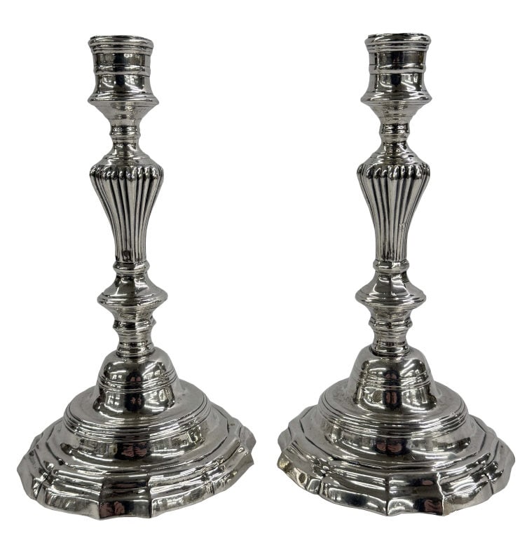 PR OF MID 18THC. FRENCH STERLING SILV CANDLESTICKS APPROX. 36.16 TROY   8 1/2" T & 8 5/8" T (1 of 3)