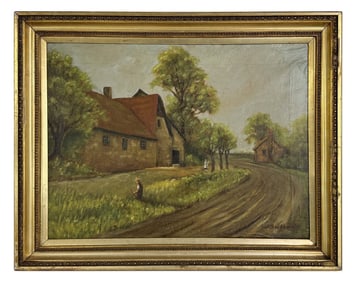 OIL/CANVAS J. BLACKBURN, "HOUSE ALONG THE PATH" 18" X 24"