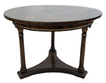 FRENCH WALNUT GLASS TOP CENTER TABLE 29 " X42"