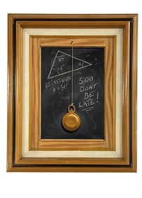 TROMPE L'OEIL BY MICHAEL THEISE, "DON'T BE LATE" (1959-)  OIL ON CANVAS  12" X 9"