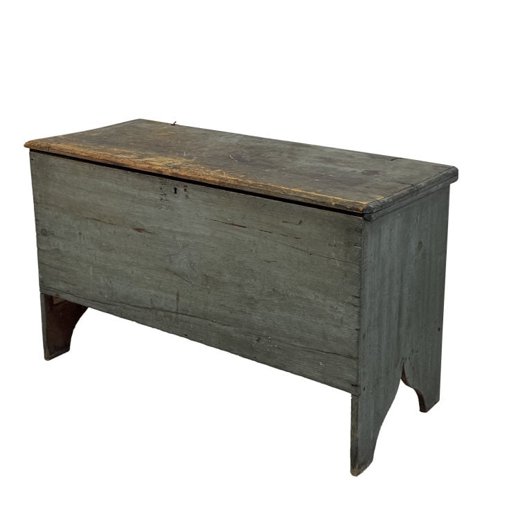 18THC. BLANKET CHEST IN BLUE PAINT, 26 1/2" X 43" X 18" (1 of 6)