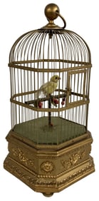 BIRD AUTOMATON IN GILDED CAGE 21 1/2" X 10 " X 10"
