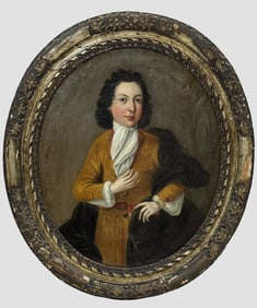 EARLY OVAL ENGLISH PORTRAIT OF A GENTLEMAN, CIRCLE OF PETER LELY,  ORIGINAL FRAME 30" X 24 1/2"