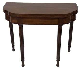 MAHOGANY SOLID TOP SHERATON PERIOD CARD TABLE REEDED LEGS  30" X 37" X 18 3/4"  (37 1/2" OPEN)