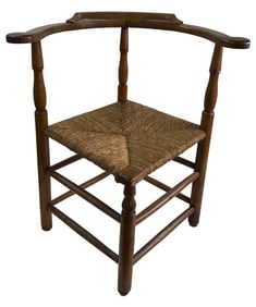 19THC AMERICAN CORNER CHAIR WITH RUSH SEAT 30" X 28" X 24"