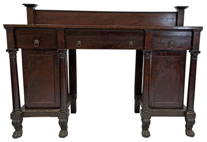 MAHOGANY EMPIRE DOUBLE PEDESTAL SIDEBOARD 52 1/2" X 73 1/2" X 25 1/4"
