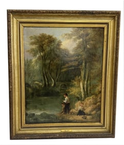 ENGLISH SCHOOL OIL/ CANVAS "CHILDREN PLAYING" 23 3/4" X 19 3/8"
