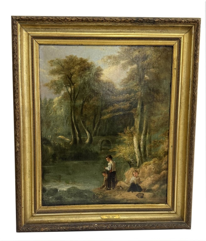 ENGLISH SCHOOL OIL/ CANVAS "CHILDREN PLAYING" 23 3/4" X 19 3/8" (1 of 9)