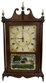 PILLAR & SCROLL CLOCK WITH SPRING DRIVEN MOVEMENT 31 1/2" X 17 1/2" X 4 1/2"