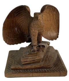 19THC. CARVED WOODEN EAGLE, UNSIGNED 10" X 10" X 8 1/2"