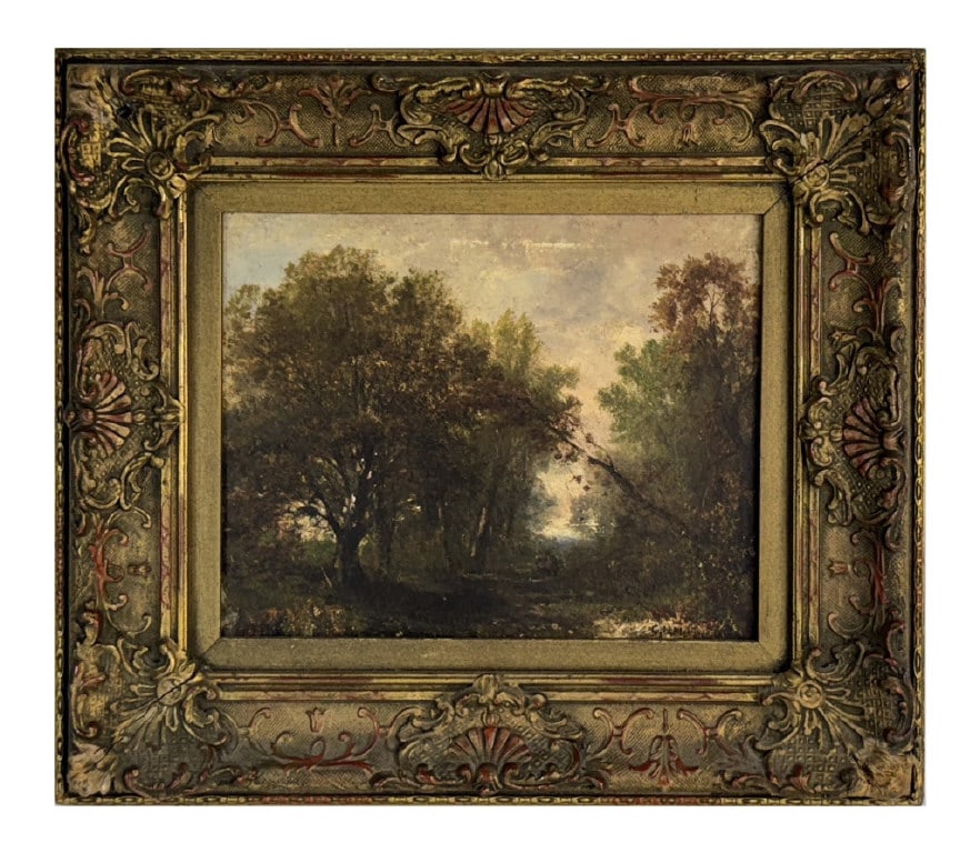 BARBIZON LANDSCAPE NOTED IN VERSO CHAS. H. MILLER LONG ISLAND NY, OIL / BAORD 8" X 10" (1 of 4)