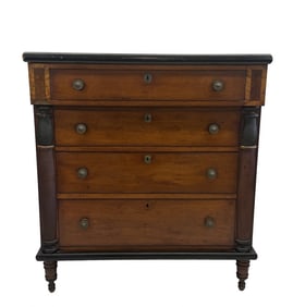 SHERATON EMPIRE CHEST WITH TIGER MAPLE & EBONIZED ELEMENTS 21" X 42" X 47"