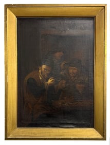 19THC. OIL/CANVAS DUTCH TAVERN SCENE, UNSGND 37 1/2" X 27"
