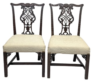 PR OF CHIPPENDALE STYLE SIDE CHAIRS W/ PIERCED CARVED FRAMES 38 1/2" X 21 1/2" X 19 1/2"