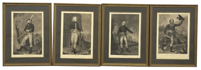 4 STEEL ENGRAVINGS OF FRENCH GENERALS, BERTHIER, DUMAS, HOCHE & BEURNONVILLE