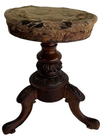 CLASSICALLY CARVED REVOLVING STOOL 18" X 16" X 16"