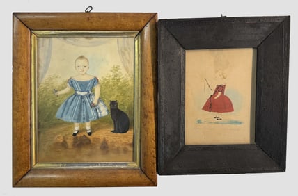 2 WATERCOLOR PORTRAITS OF CHILDREN, 1 DATED 1853 LARGEST 9" X 7"