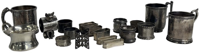 GROUP OF NAPKIN RINGS & CHILD'S CUPS,SOME STERLING MOST SILVER PLATE  20 PCS.