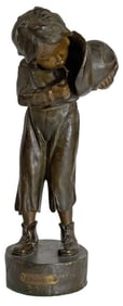 BRONZE  "A BEGINNER" YOUNG MAN SMOKING, UNSIGNED 11 1/4" X 3 1/2"