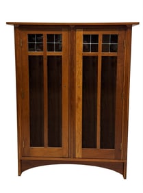 CHERRY 2 DOOR CONTEMPORARY STICKLEY BOOKCASE 58 1/4" X 45 3/4" X 14" OVERALL