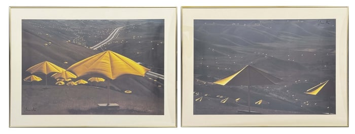 2 SIGNED CHRISTO PHOTOGRAPHIC LITHOGRAPHIC PRINTS INSTALLATIONS "UMBRELLAS"    31" X 43"