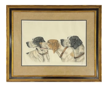 LEON DANCHIN (1887-1938) FRENCH "TROIS CHIENS" PRINT IN COLOR 20 1/2" X 28 3/4"