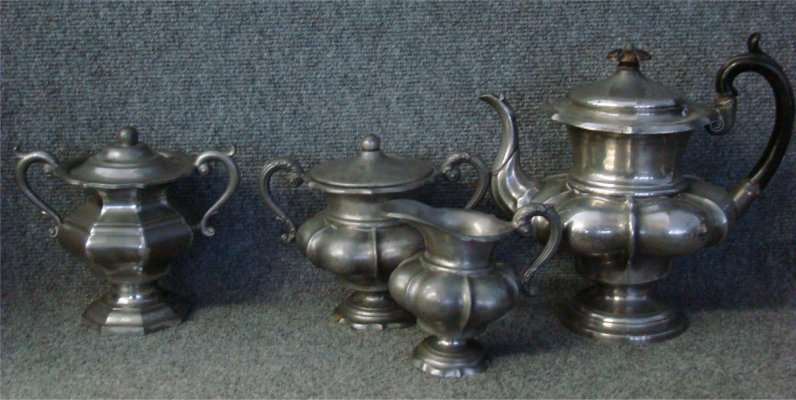 James Dixon & Sons Pewter Tea Set With Leonard Ree: James Dixon & Sons Pewter Tea Set With Leonard Reed Sugar Pot