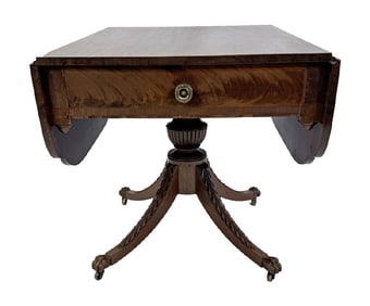 NY FEDERAL PEMBROKE TABLE ATTRIB. TO DUNCAN PHYFE WORKSHOP, C. 1815, REEDED URN & ACANTHUS CARVED