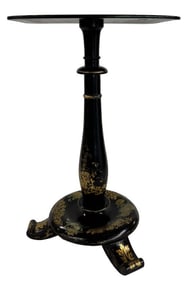 LABELED JENNENS & BETTRIDGE PAPIER MACHE TABLE WITH HAND PAINTED TOP & GILDING