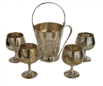 BOXED SET OF ICE BUCKET & 4 STEMMED GOBLETS PERHAPS PAK TONG